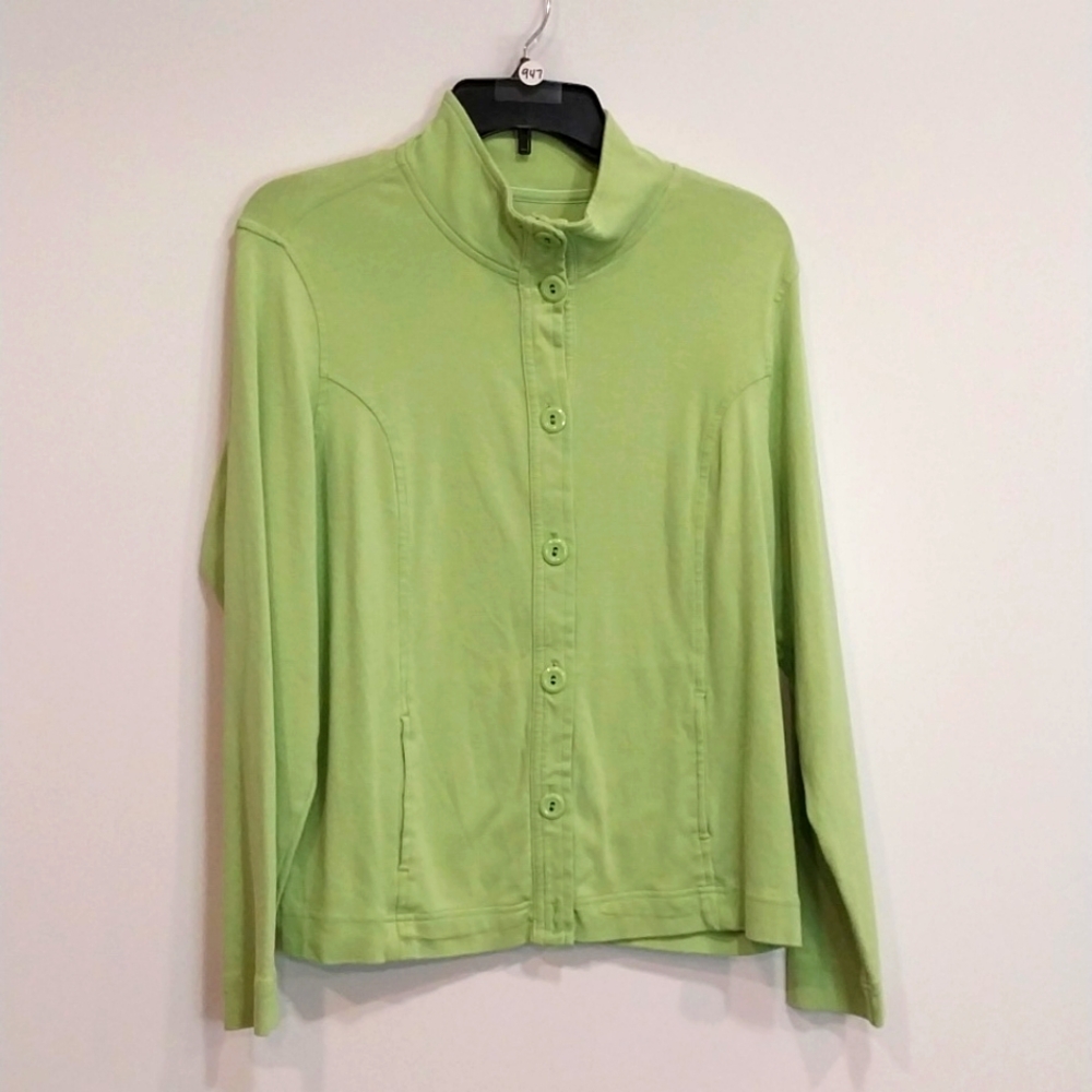 947 Hanes neon green long sleeve button-up sweatshirt